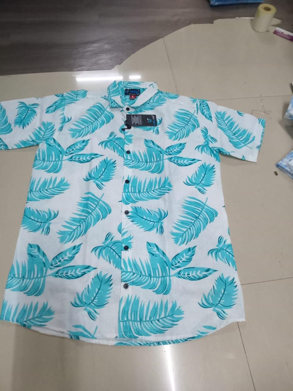 Men's Printed Half Sleeves Spread Collar Casual Shirt-White & Blue