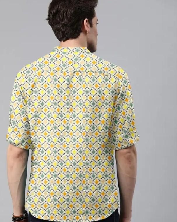 Men’s Multicolor Printed Mandarin Collar Casual Shirt