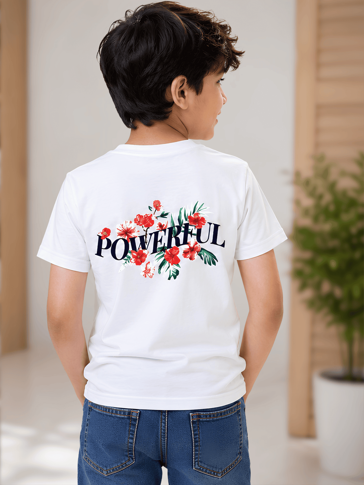 For kids: "Powerful Bloom" Boy's Crew Neck T-Shirt