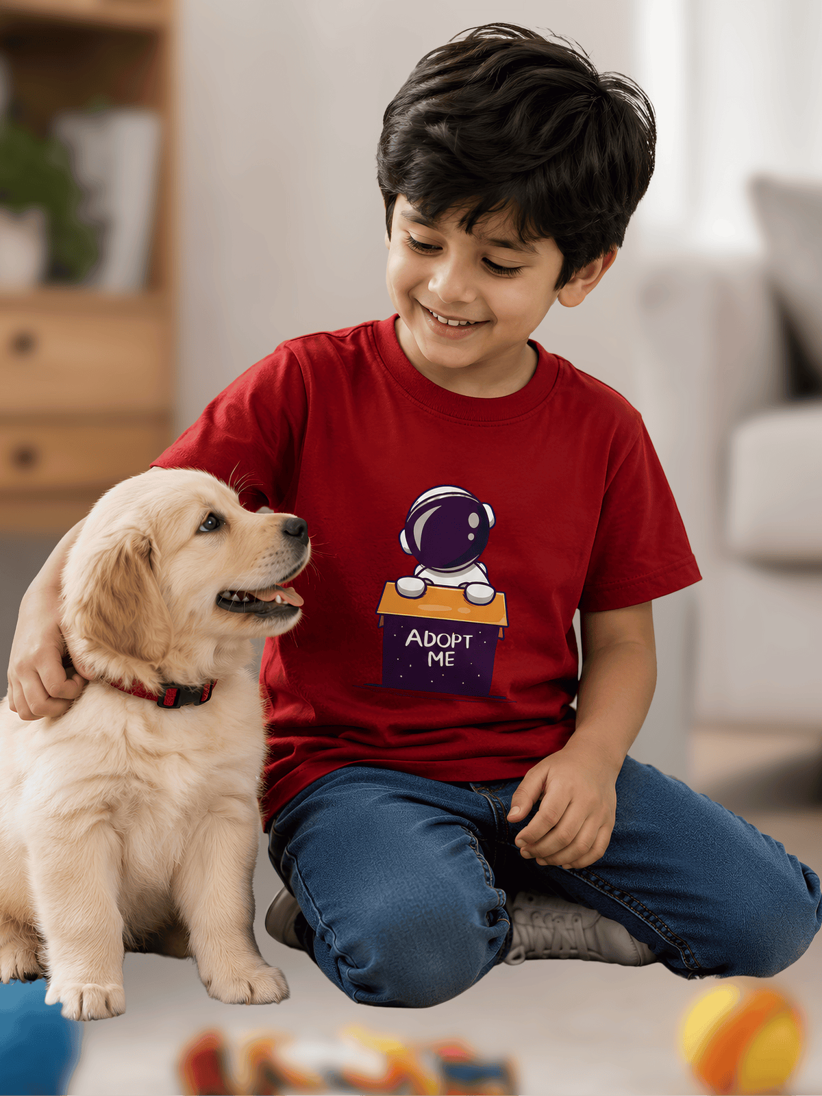 For Kids: "Adopt Me Space Buddy" Boy's Crew Neck T-Shirt