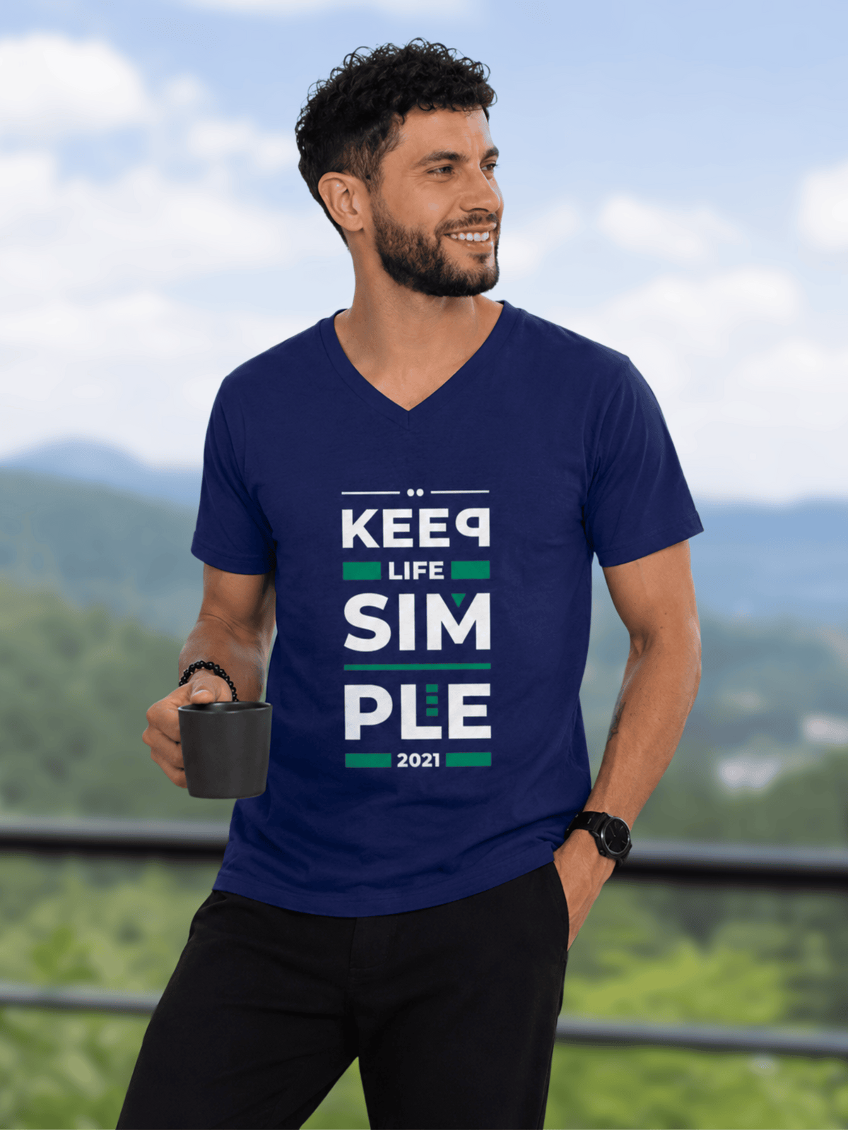 "Keep Life Simple" Male V-Neck T-Shirt