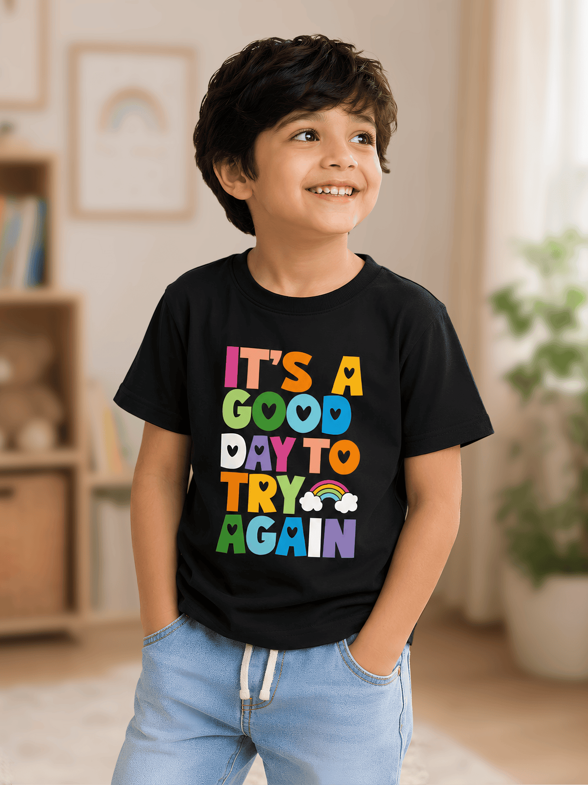 For kids: “It’s A Good Day To Try Again” Kids Crew Neck T-Shirt