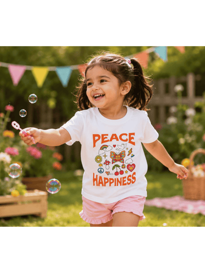 For kids: “Peace & Happiness” Girl's Crew Neck T-Shirt