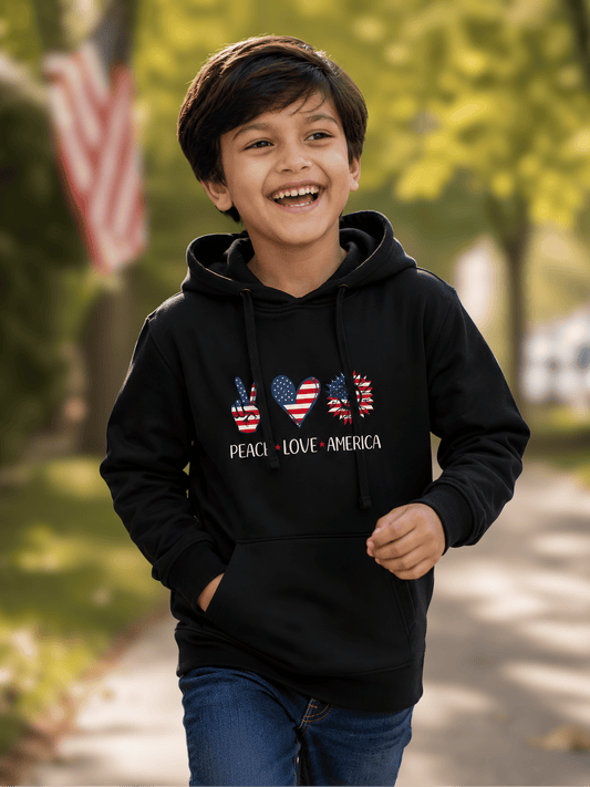 For kids: “Peace Love America” Kids Hoodie