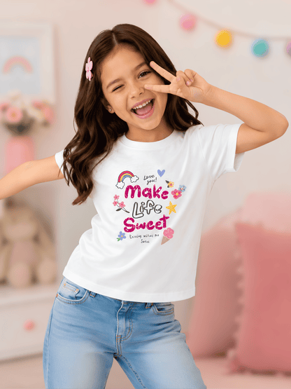 For kids: “Make Life Sweet” Girl's Crew Neck T-Shirt