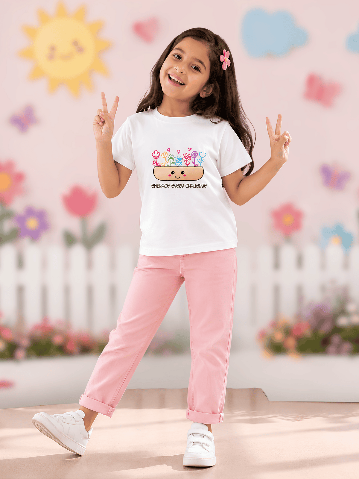 For kids: “Bloom & Smile” Girl's Crew Neck T-Shirt