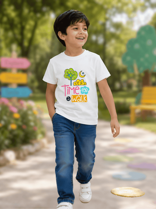 For kids: “Time For A Walk” Boy's Crew Neck T-Shirt