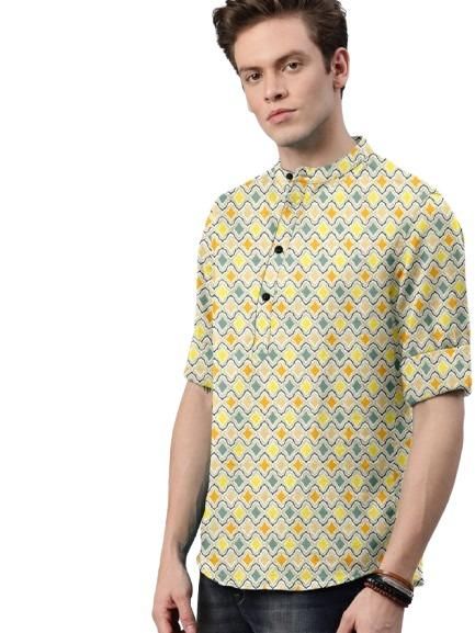 Men’s Multicolor Printed Mandarin Collar Casual Shirt