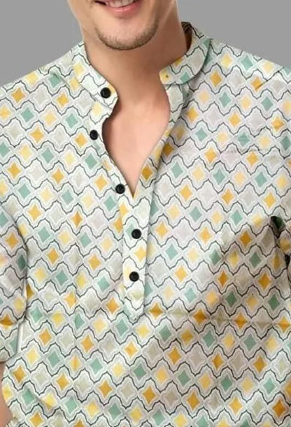 Men’s Multicolor Printed Mandarin Collar Casual Shirt