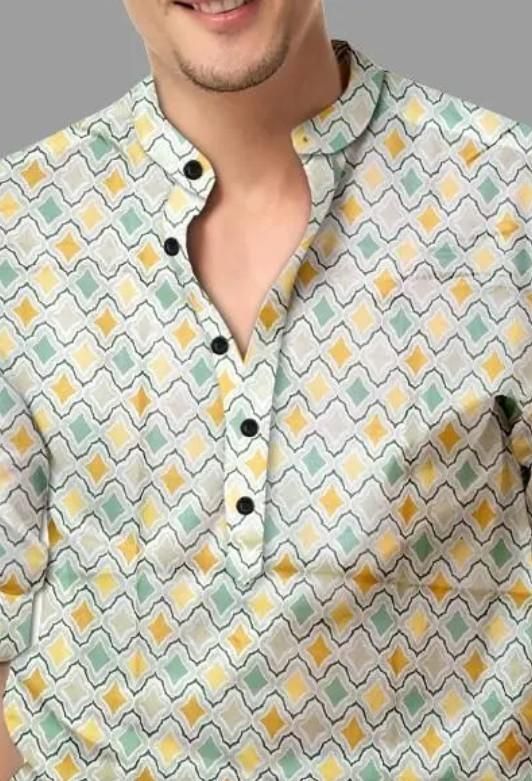 Men’s Multicolor Printed Mandarin Collar Casual Shirt