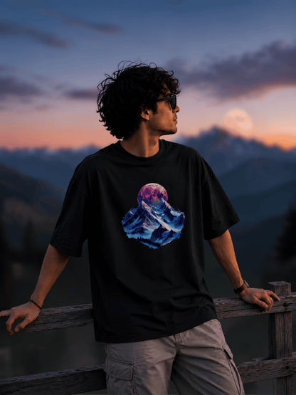 Oversized Graphic T-Shirt – Mountain & Moon Print