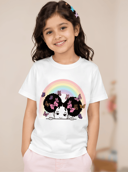 For kids: "Rainbow Butterfly Princess" Girl's Crew Neck T-Shirt