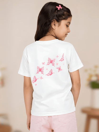 For kids: "Rainbow Butterfly Princess" Girl's Crew Neck T-Shirt