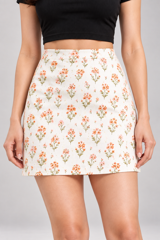 Apricot Blossom AOP Mini Skirt