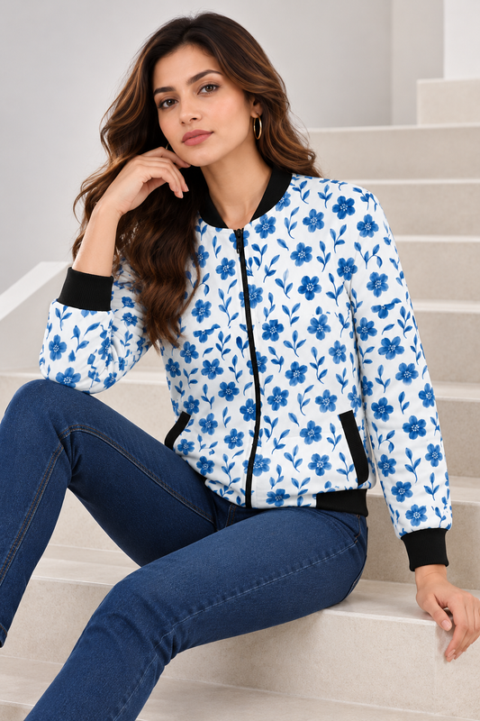 Blue Blossom Women’s AOP Bomber Jacket
