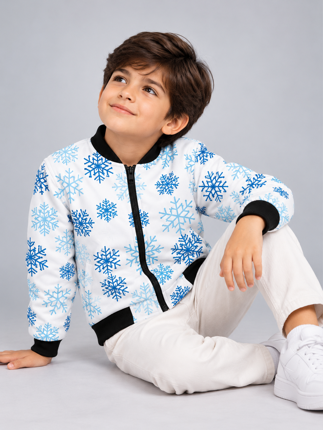 Frosty Snowflake AOP Kids Bomber Jacket