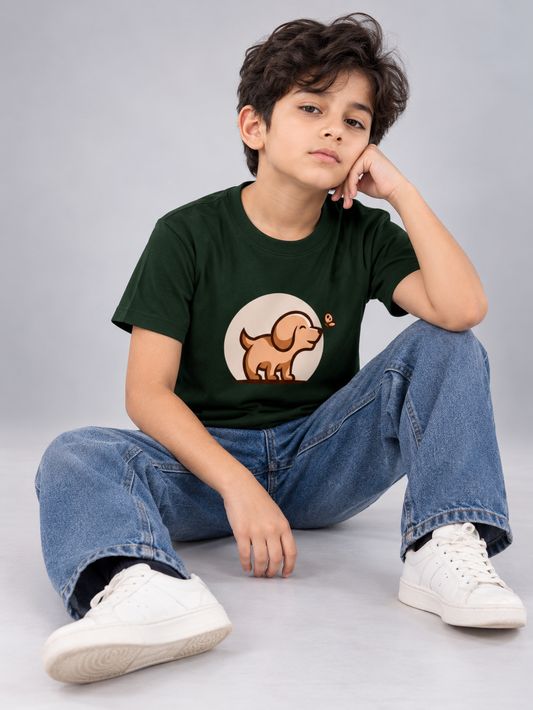 For kid's : Curious Pup Boy's Crew Neck T-Shirt