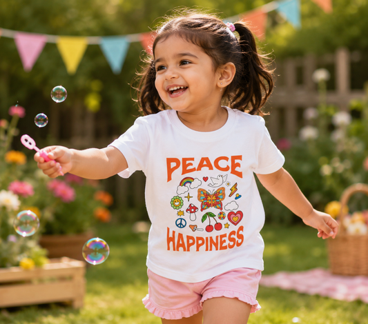 For kids: “Peace & Happiness” Girl's Crew Neck T-Shirt