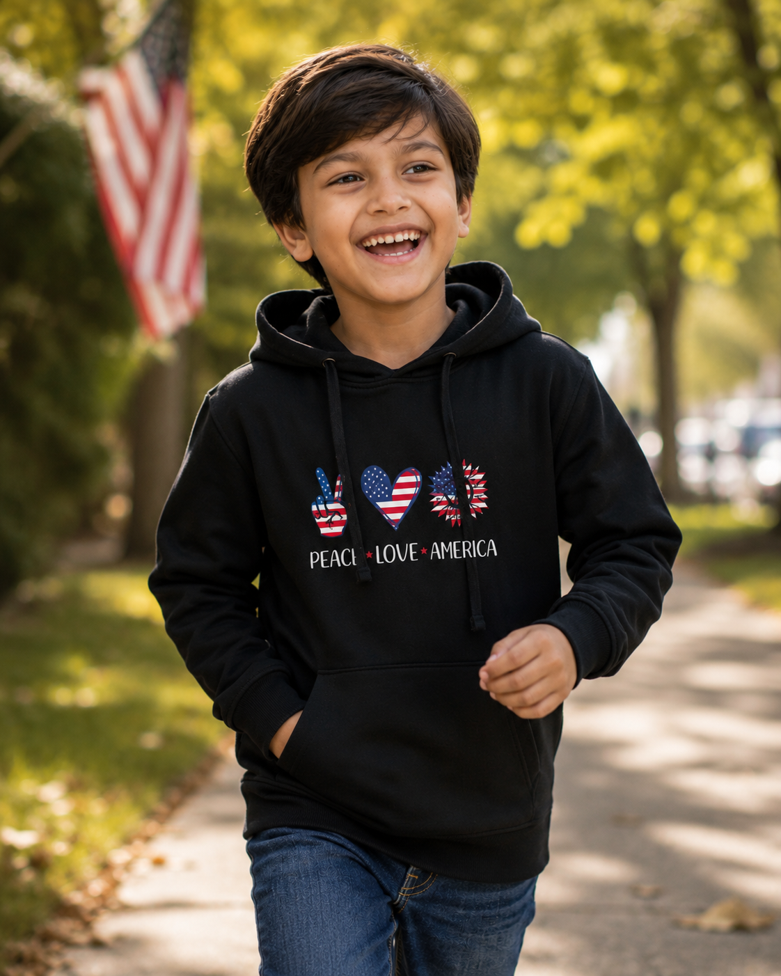 For kids: “Peace Love America” Kids Hoodie