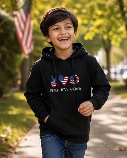 For kids: “Peace Love America” Kids Hoodie