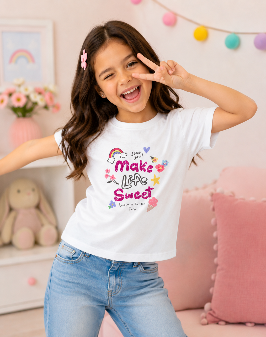 For kids: “Make Life Sweet” Girl's Crew Neck T-Shirt