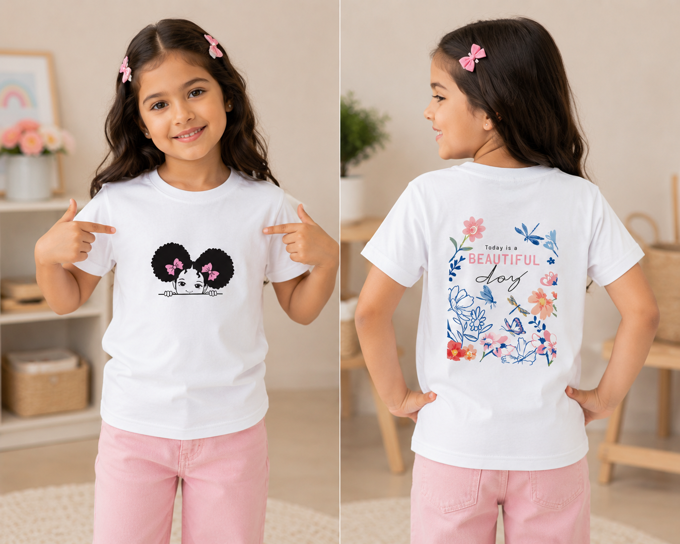 For kids: “Beautiful Day” Girl's Crew Neck T-Shirt