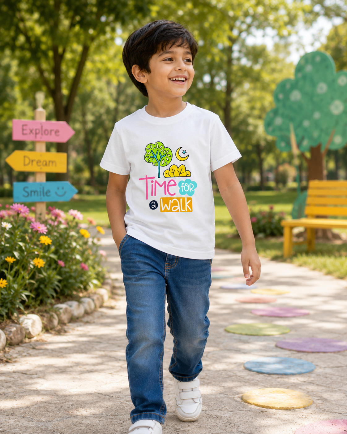 For kids: “Time For A Walk” Boy's Crew Neck T-Shirt