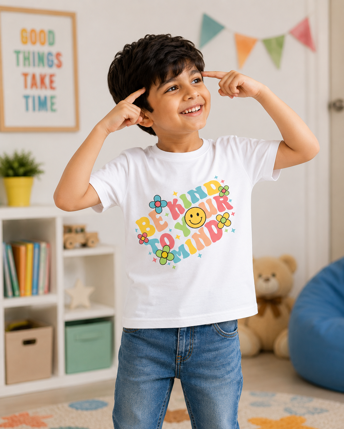 For kids: "Be Kind to Your Mind" Boy's Crew Neck T-Shirt