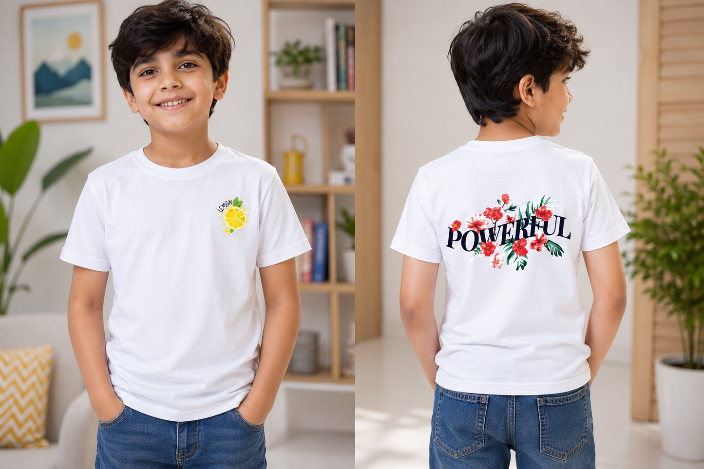 For kids: "Powerful Bloom" Boy's Crew Neck T-Shirt