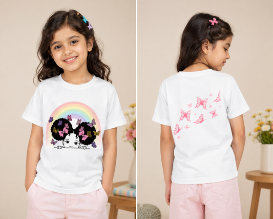 For kids: "Rainbow Butterfly Princess" Girl's Crew Neck T-Shirt