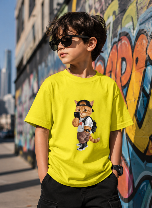 For Kids: City Kitty Boy's Crew Neck T-Shirt