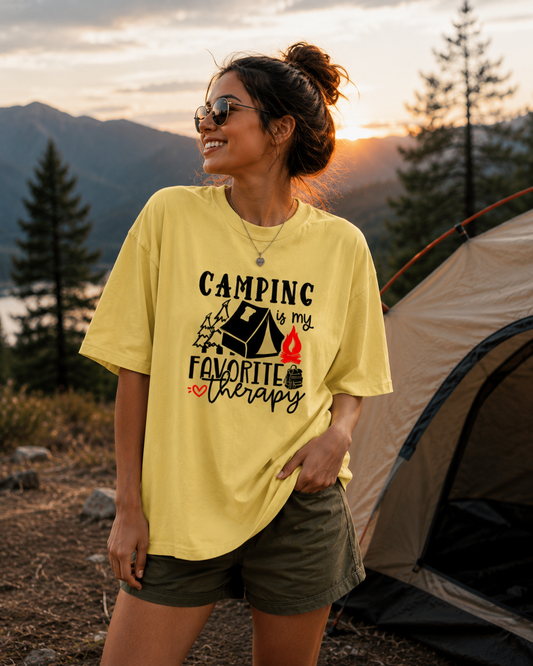 “Camping Is My Favorite Therapy” Classic Crew Neck Unisex T-Shirt