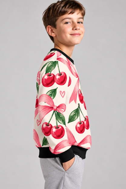 Cherry Bow Bliss Kids AOP Sweatshirt