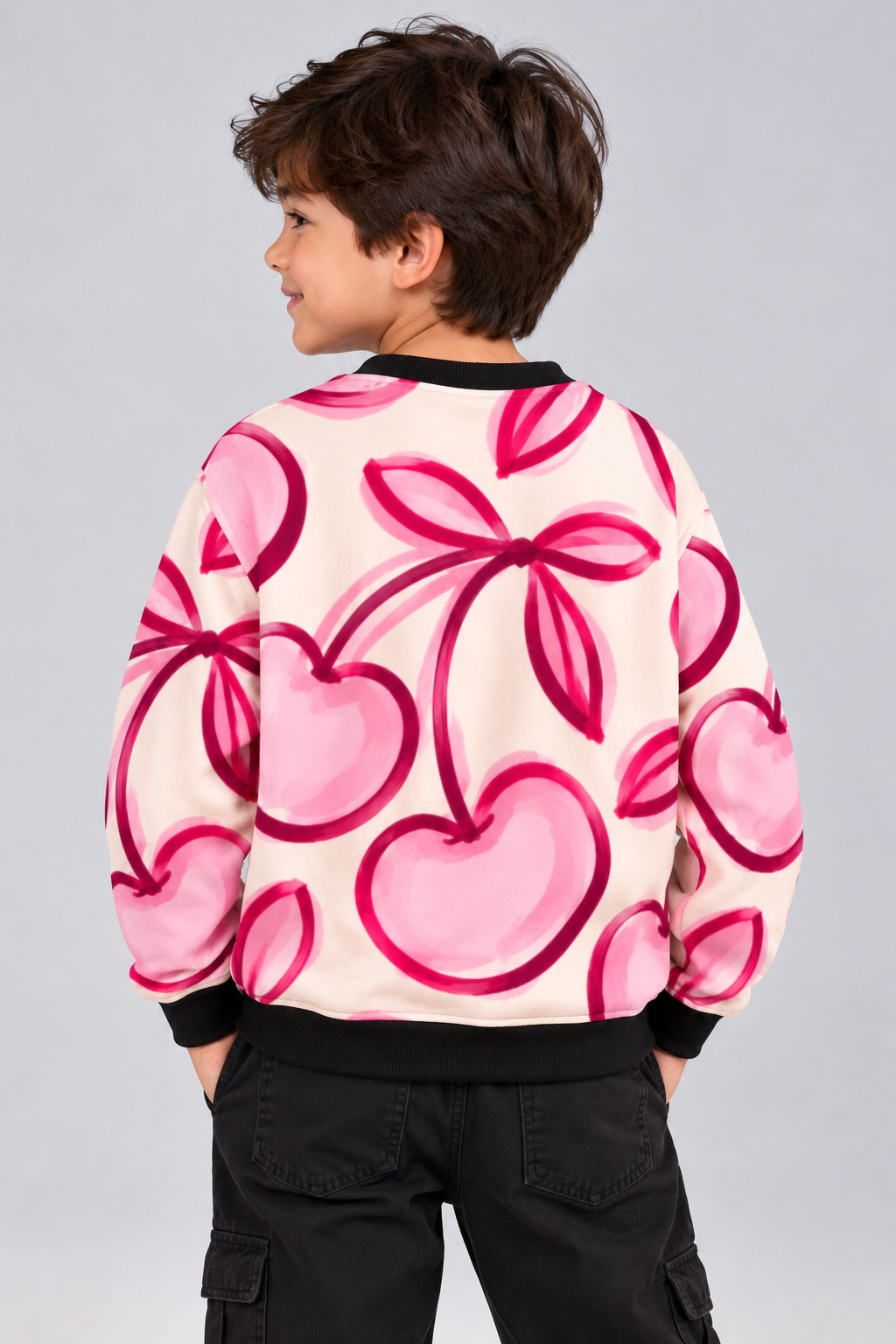 Pink Cherry Ribbon Kids AOP Sweatshirt