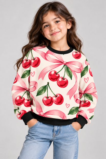 Cherry Bow Bliss Kids AOP Sweatshirt