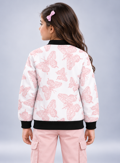 Blush Butterfly AOP Kids Bomber Jacket