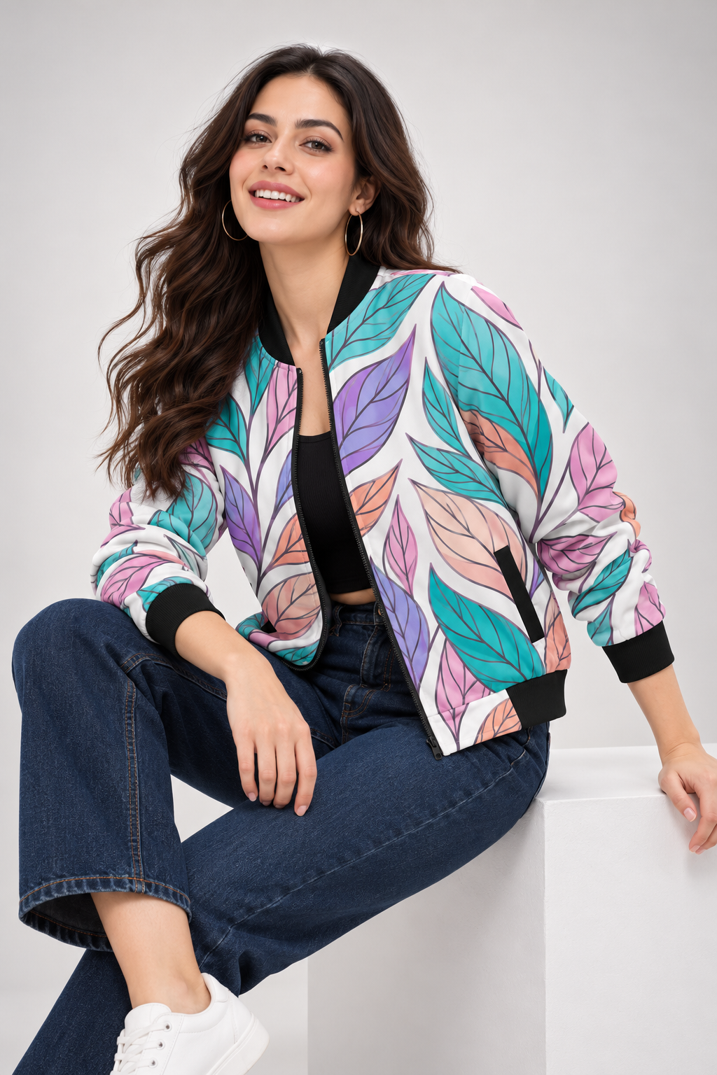 Pastel Leafscape Women’s AOP Bomber Jacket