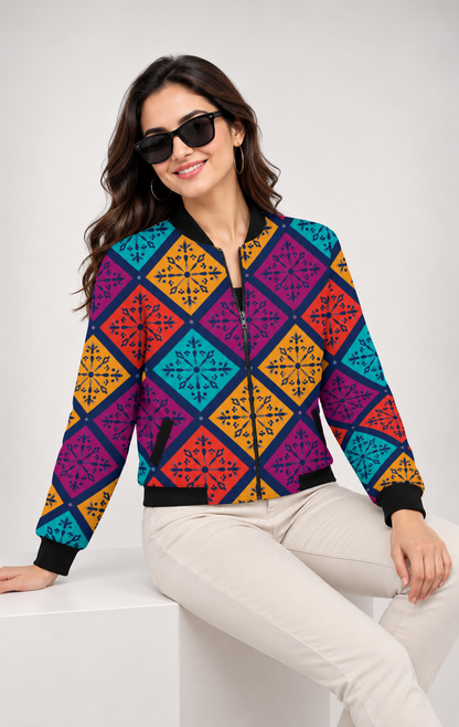 Vivid Mosaic Women’s AOP Bomber Jacket