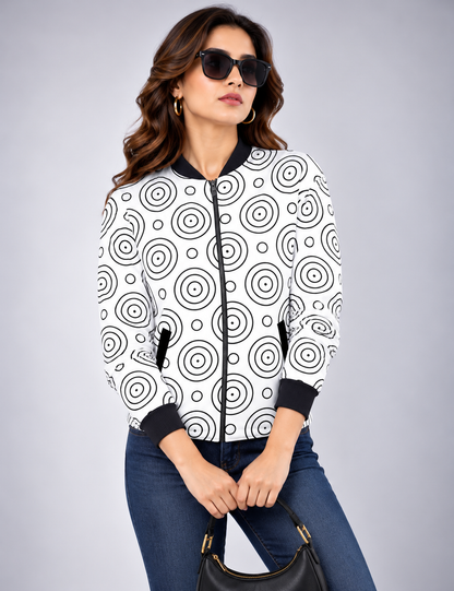 Monochrome Orbit Women’s AOP Bomber Jacket