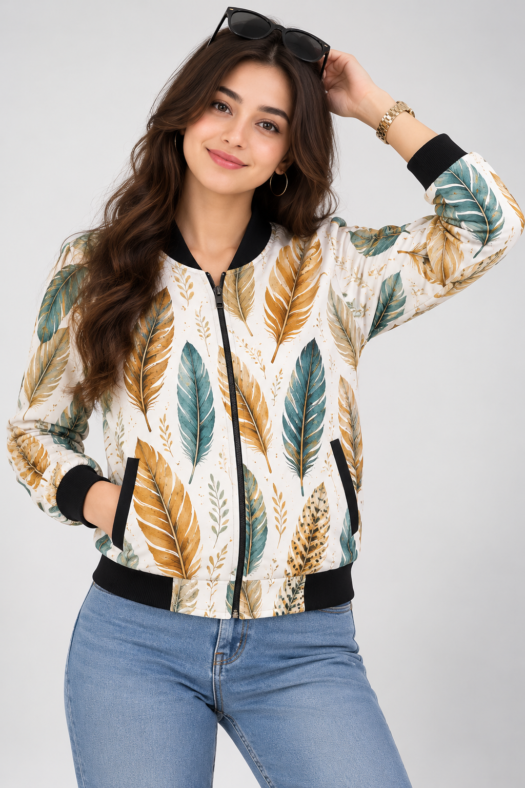 Autumn Feather Women’s AOP Bomber Jacket