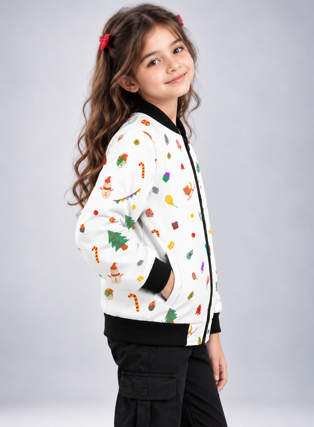 Christmas Cheer AOP Kids Bomber Jacket