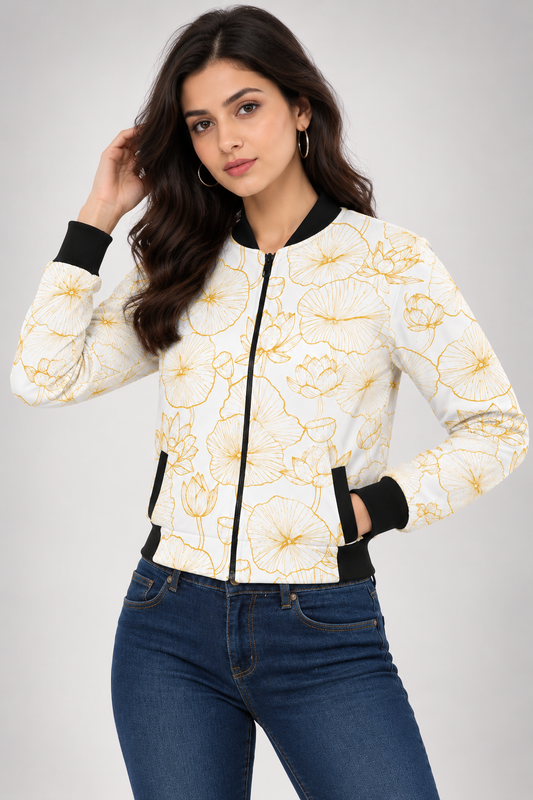 Golden Bloom Women’s AOP Bomber Jacket