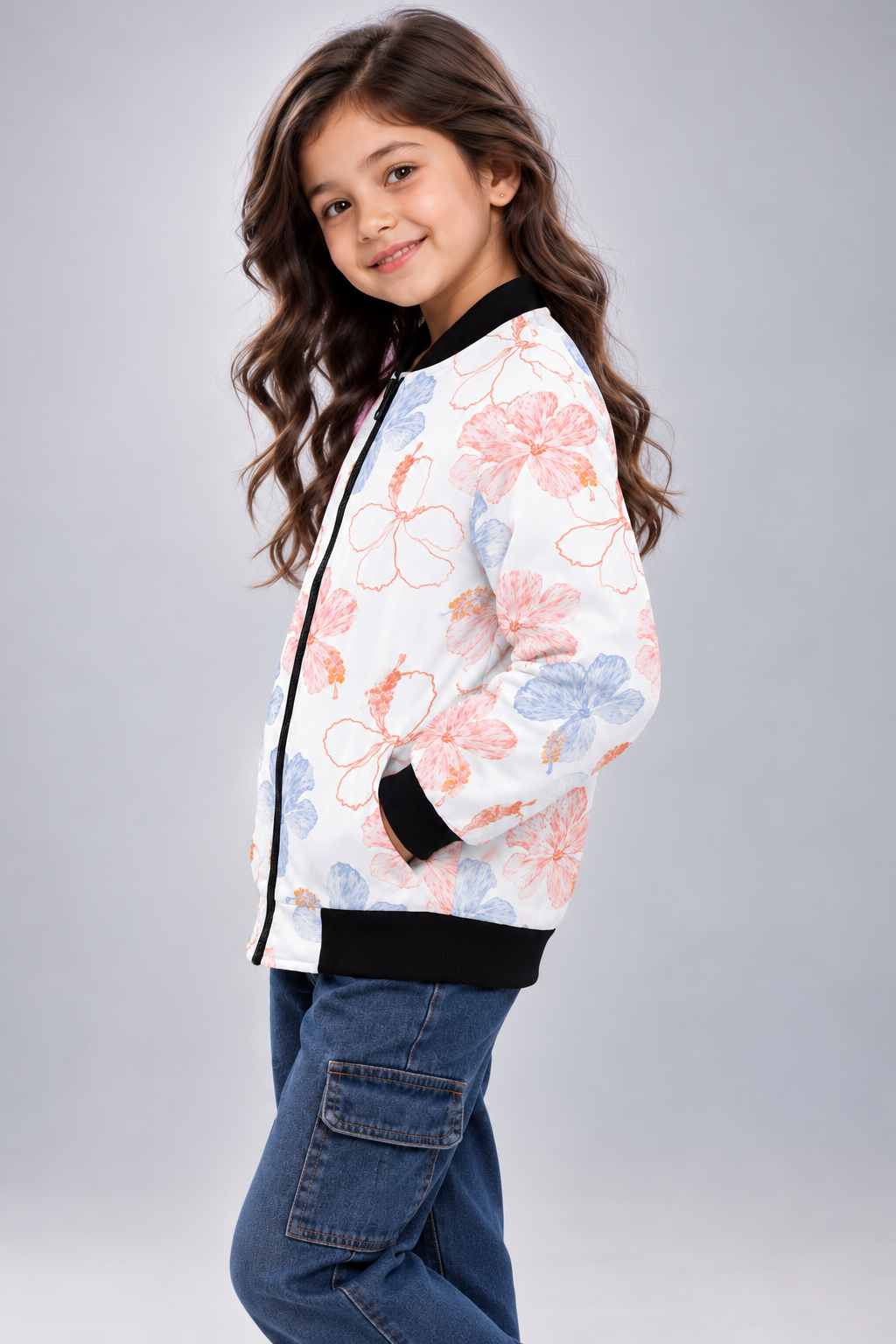 Blush Bloom AOP Kids Bomber Jacket