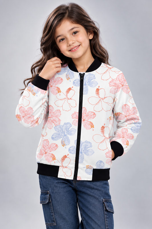Blush Bloom AOP Kids Bomber Jacket