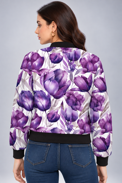 Royal Violet Tulip Women’s AOP Bomber Jacket