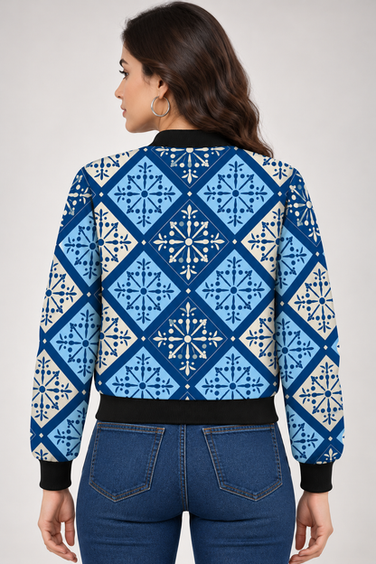 Indigo Mosaic Women’s AOP Bomber Jacket