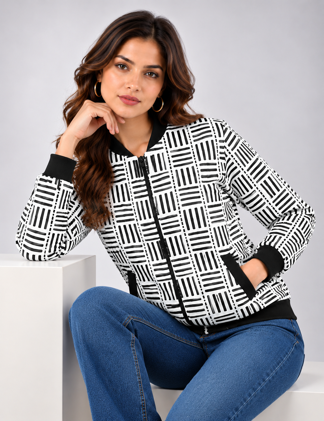 Monochrome Weave Women’s AOP Bomber Jacket
