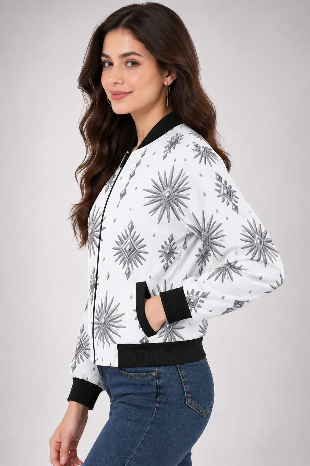 Silver Starburst Women’s AOP Bomber Jacket