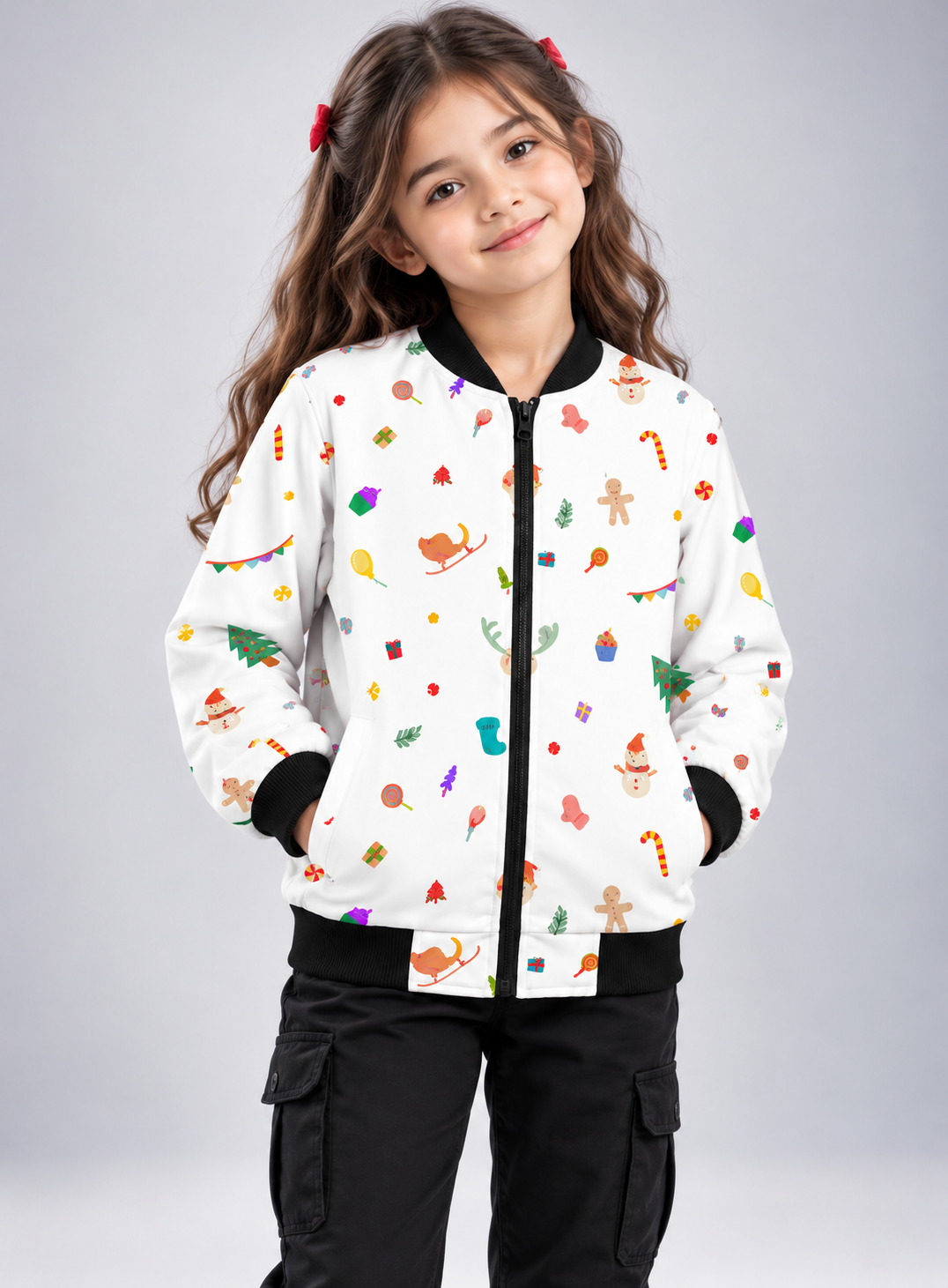 Christmas Cheer AOP Kids Bomber Jacket