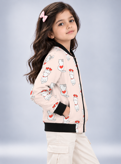 Love Kitty AOP Kids Bomber Jacket